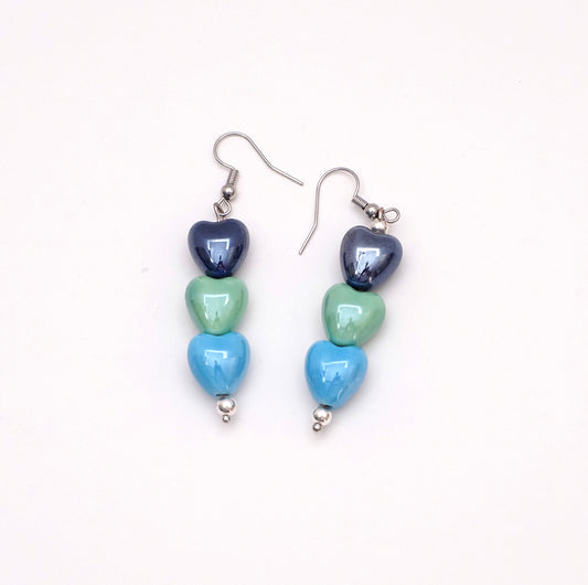 Blue Green Heart Earrings - February Box