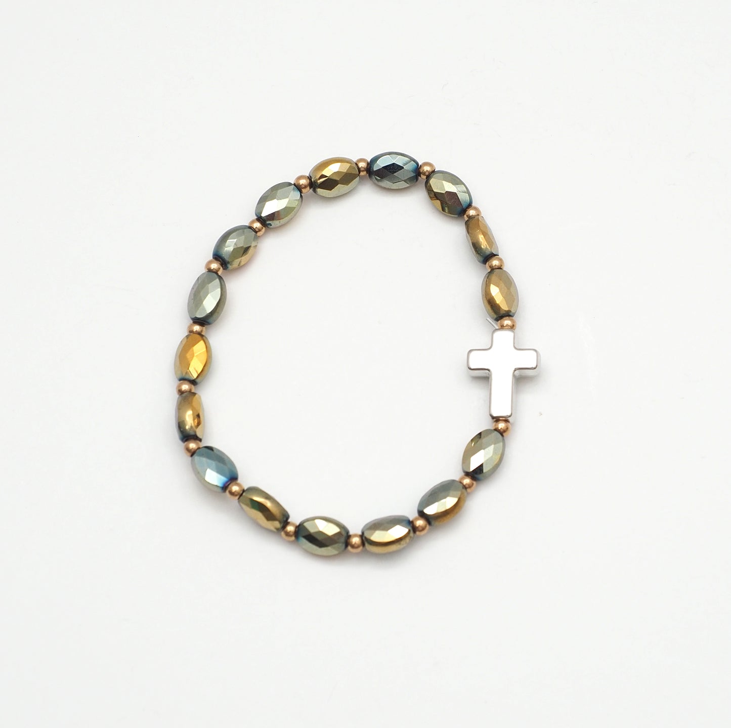 Metallic Silver and Gold Cross Stretch Bracelet