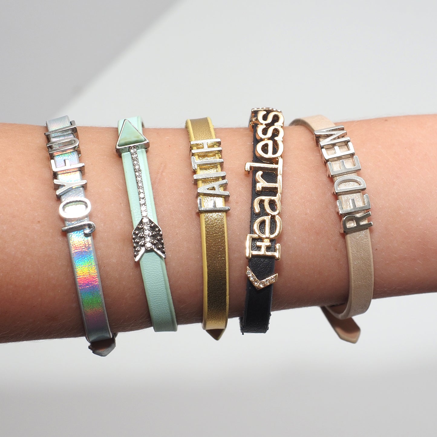 Slim Faux Leather Bracelets with Sayings